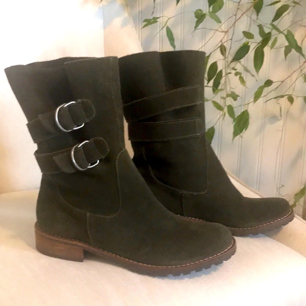 J Jill 7 women’s leather suede boots green suede